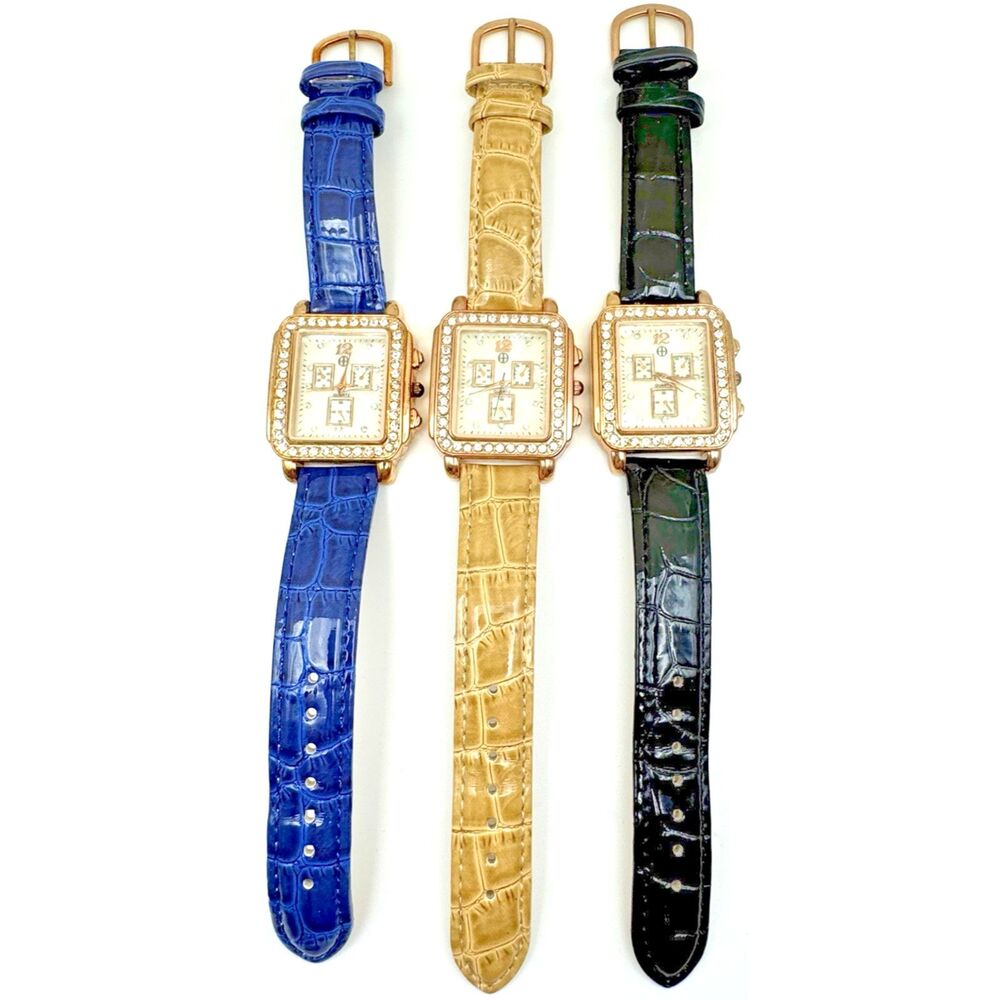 HH LUXURY WATCH Women's Blue, Black, & Gold Band Chronograph Watches Rhinestone